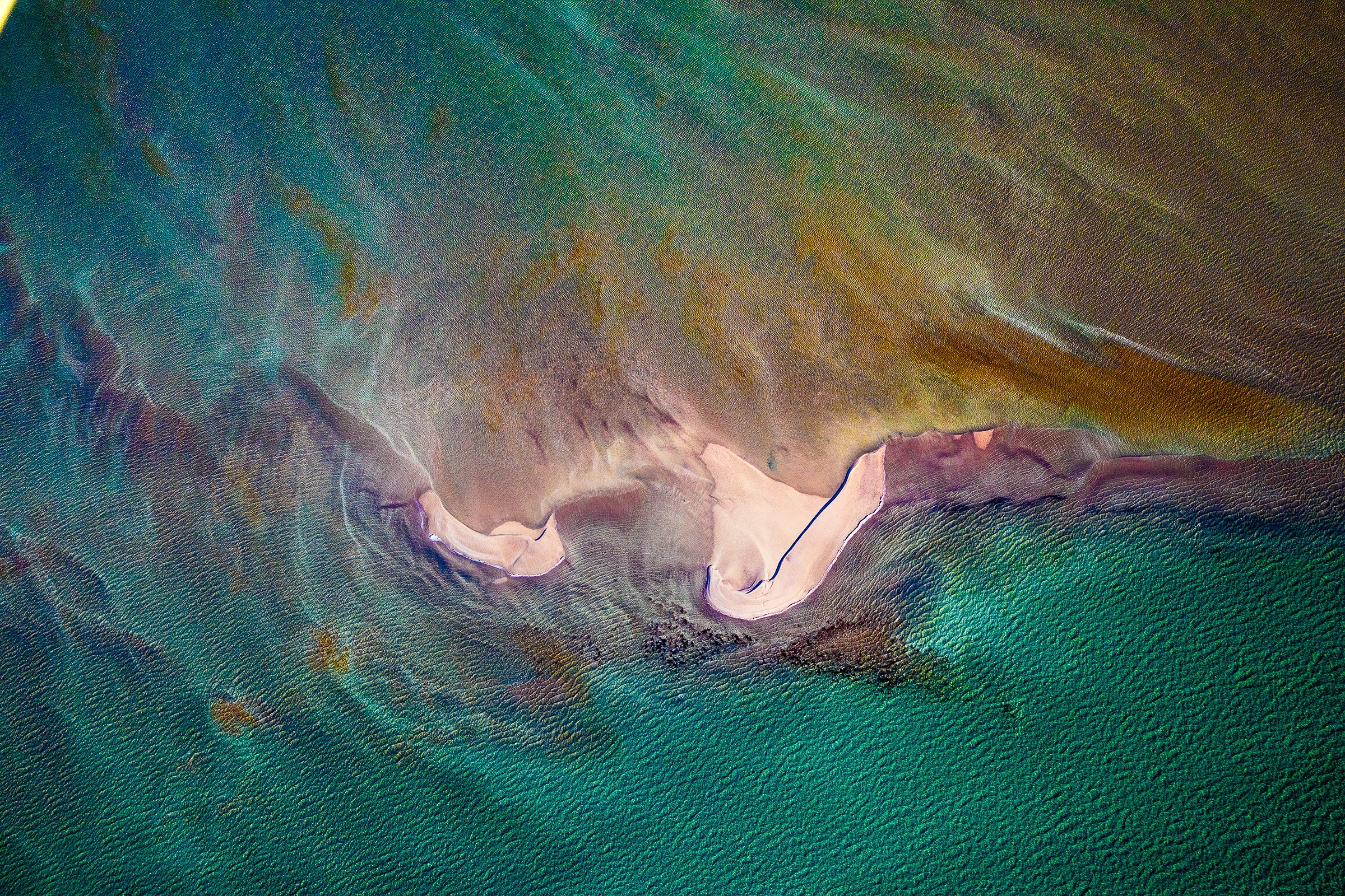 Australia coastline, vibrant abstract colours blending ocean and reef textures, aerial photography – Sean Scott Photography
