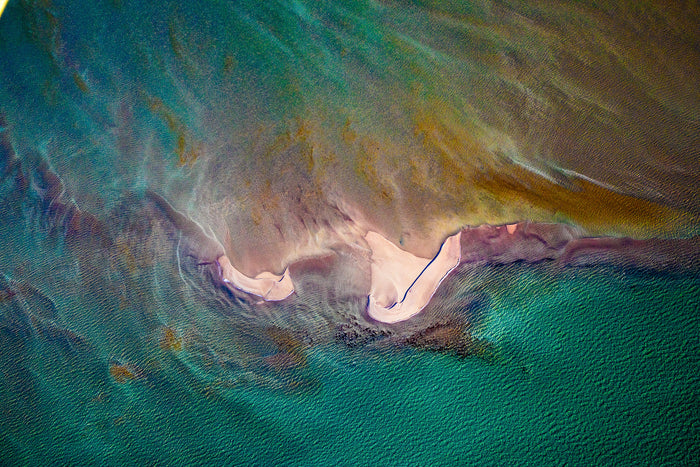 Australia coastline, vibrant abstract colours blending ocean and reef textures, aerial photography – Sean Scott Photography