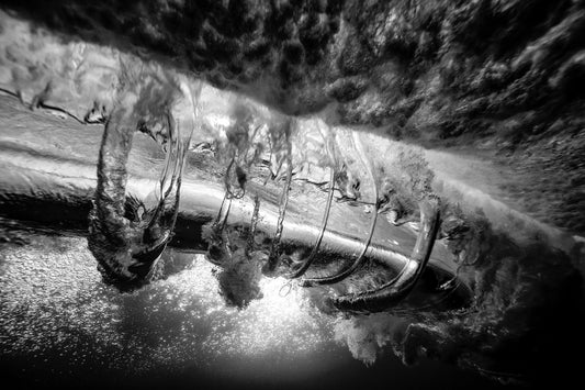 Ocean underwater, abstract black and white textures of waves and light, underwater photography – Sean Scott Photography