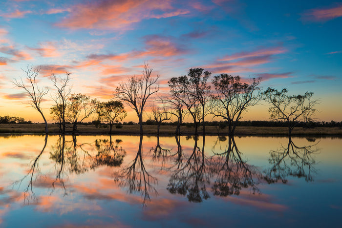 Australian Outback, vast landscape reflecting warm sunset across water, landscape photography – Sean Scott Photography