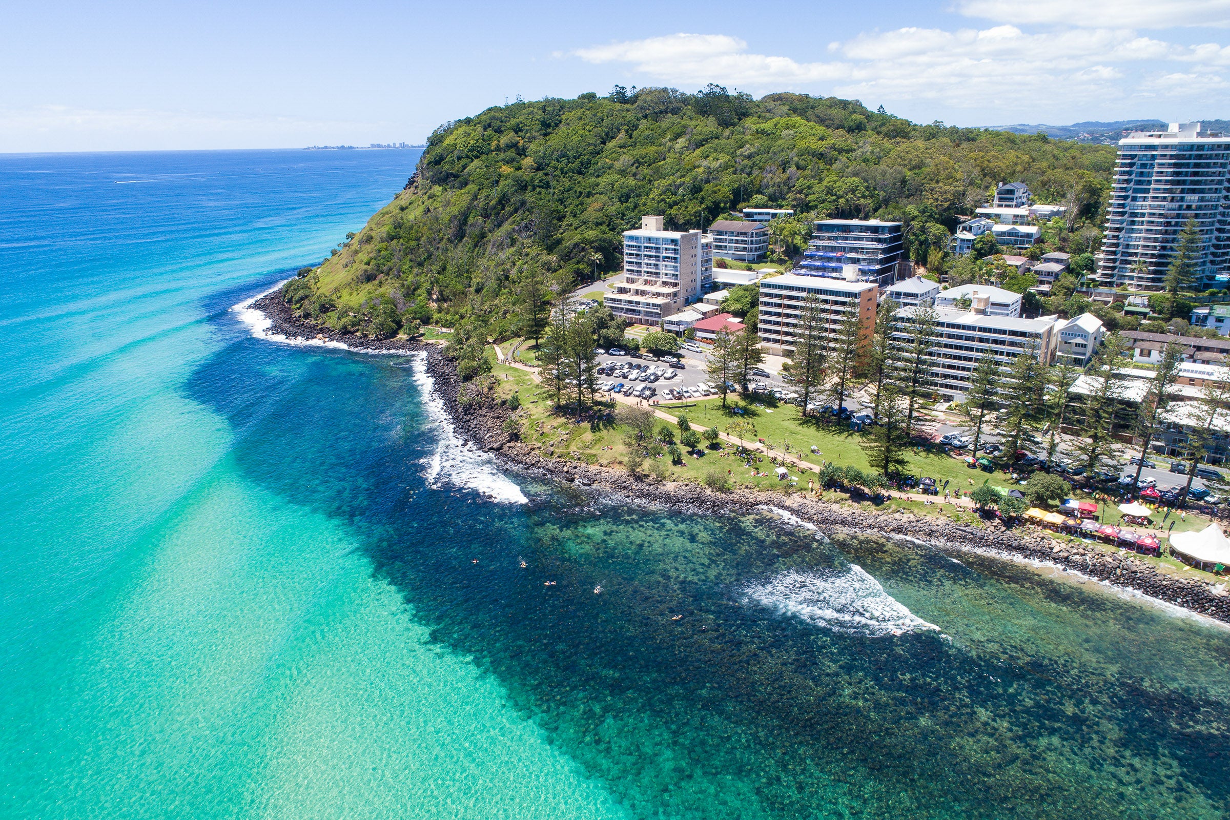 Burleigh Heads Gold Coast Australia, headland and ocean shoreline from above, aerial photography – Sean Scott Photography