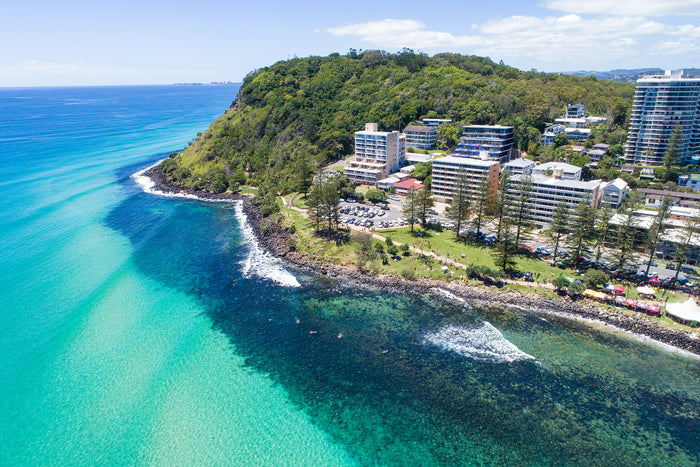 Burleigh Heads Gold Coast Australia, headland and ocean shoreline from above, aerial photography – Sean Scott Photography