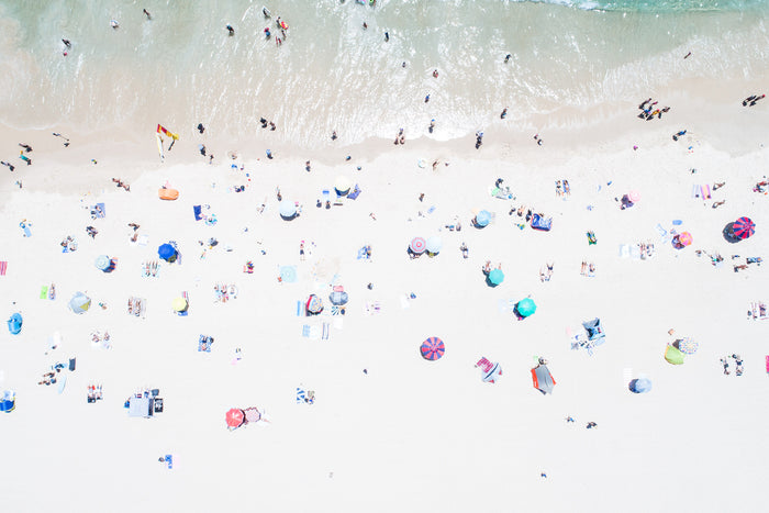 Burleigh Heads Gold Coast Australia, beachgoers scattered across sandy shoreline from above, aerial photography – Sean Scott Photography