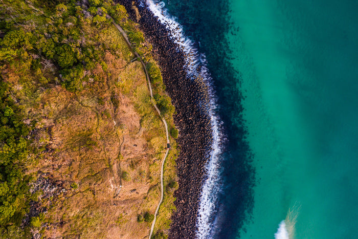 Burleigh Heads Gold Coast Australia, turquoise ocean and rocky coastline from above, aerial photography – Sean Scott Photography