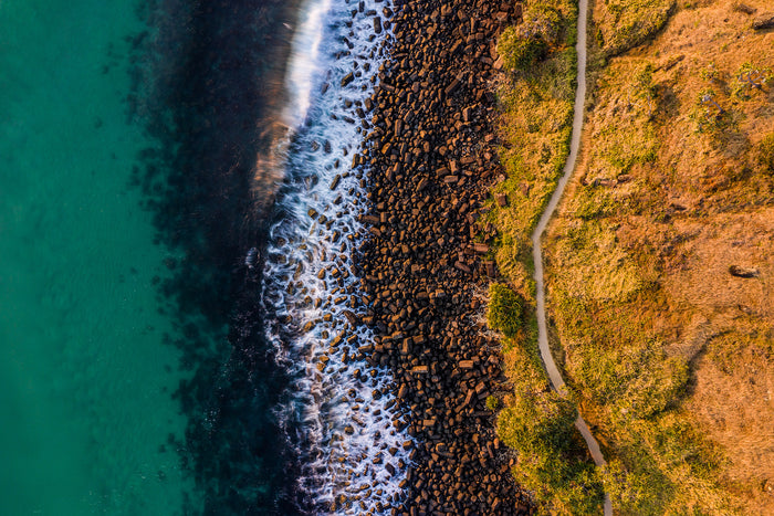 Burleigh Heads Gold Coast Australia, coastline meeting turquoise ocean from above, aerial photography – Sean Scott Photography