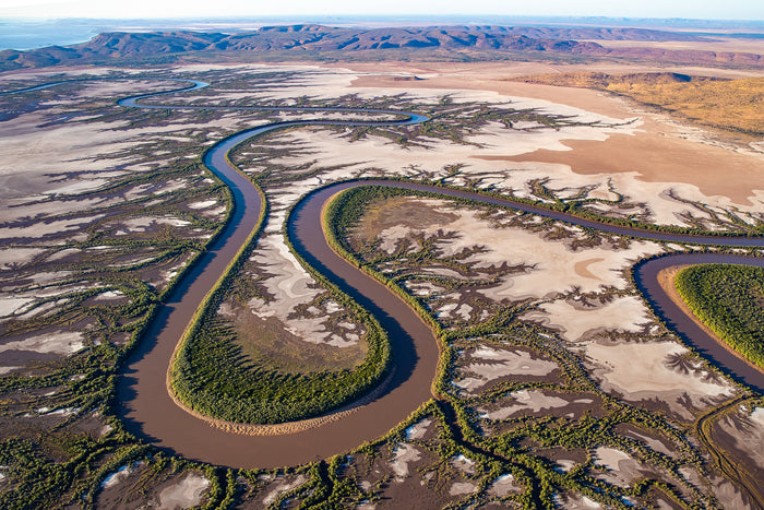 The Kimberley Western Australia, winding river cutting through rugged terrain, aerial photography – Sean Scott Photography