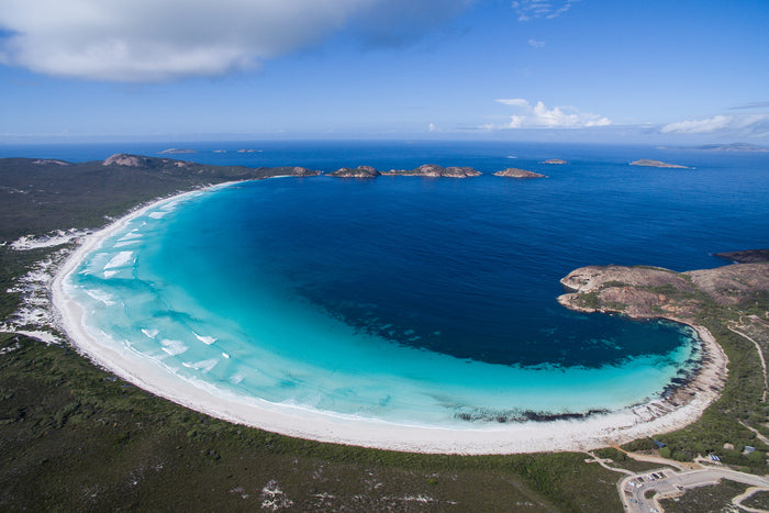 Lucky Bay Western Australia, curved white sand beach and turquoise bay, aerial photography – Sean Scott Photography