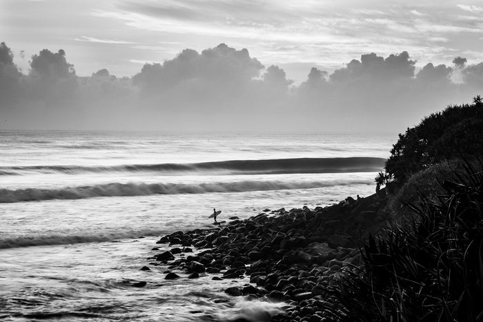 Burleigh Heads Gold Coast Australia, moody black and white coastal landscape with waves, landscape photography – Sean Scott Photography