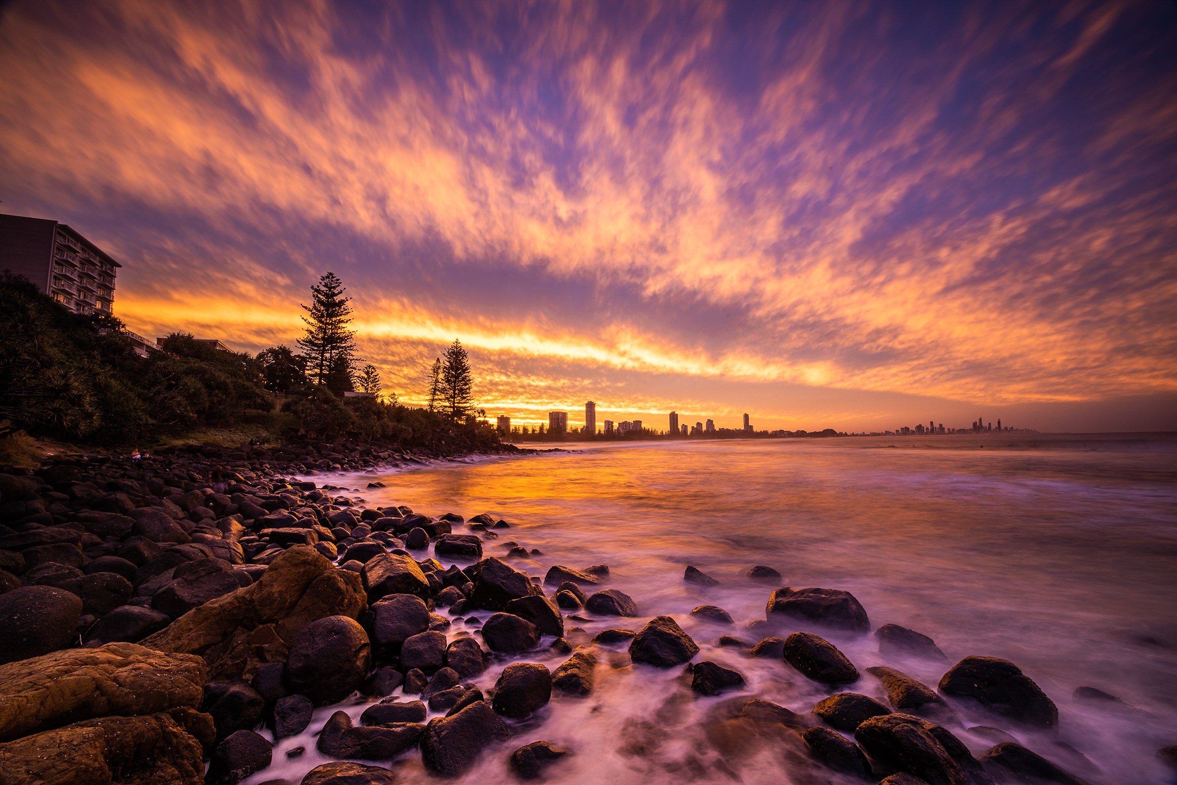Burleigh Heads Gold Coast Australia, colourful sunset sky over ocean and headland, landscape photography – Sean Scott Photography
