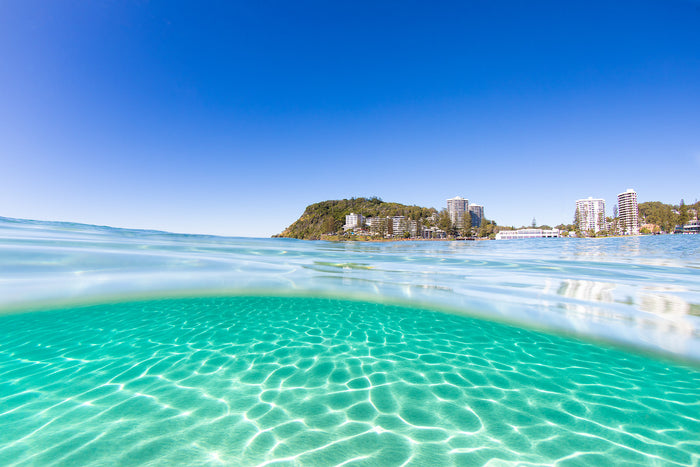 Burleigh Heads Gold Coast Australia, turquoise ocean and sandy beach along the headland, aerial photography – Sean Scott Photography