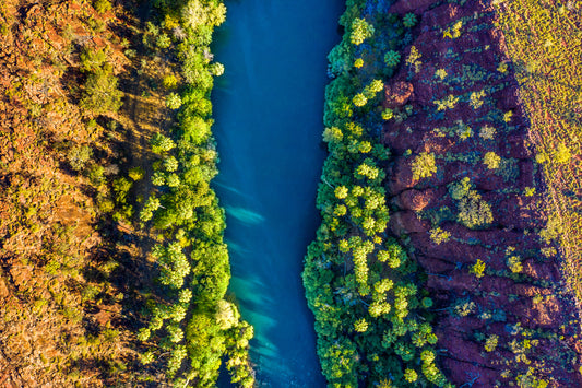 Lawn Hill National Park Queensland, emerald river winding through sandstone gorge, aerial photography – Sean Scott Photography