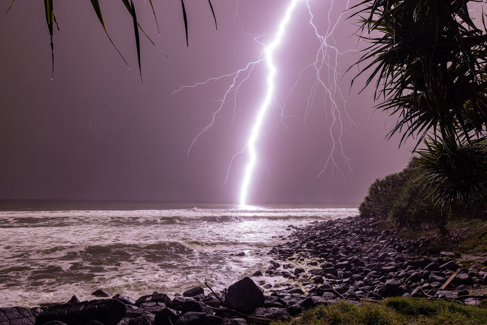 Burleigh Heads Gold Coast Australia, lightning strike over ocean during storm, landscape photography – Sean Scott Photography