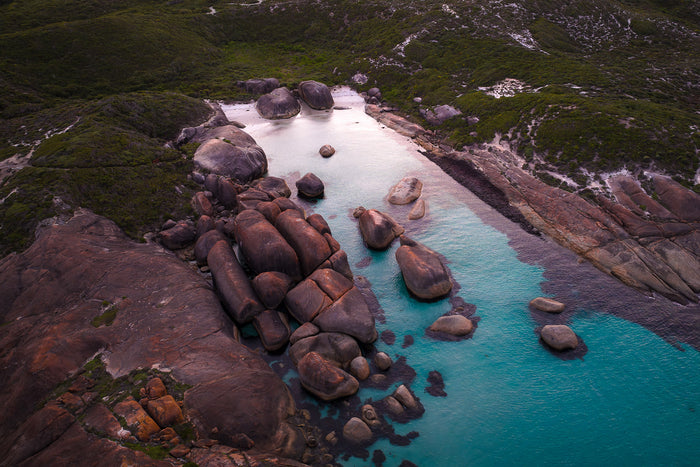Elephant Rocks Western Australia, turquoise bays and granite boulders from above, aerial photography – Sean Scott Photography