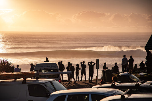 Burleigh Heads Gold Coast Australia, sunrise lighting surfers and waves along the beach, landscape photography – Sean Scott Photography